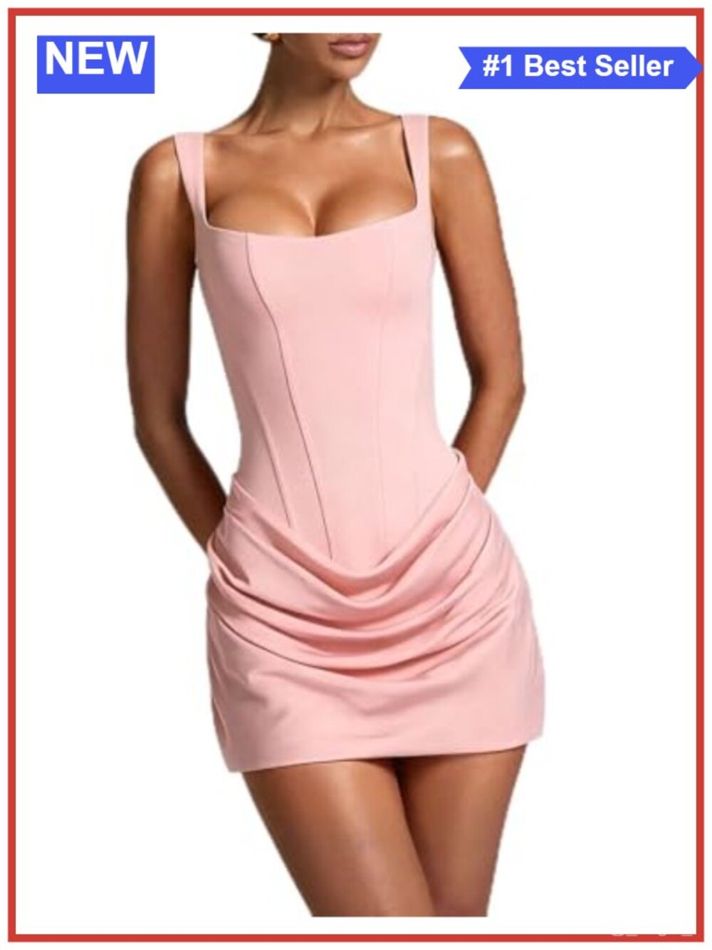 ABINGOO Women's Bodycon Corset Mini Dress Sleeveless Square Neck Pleated